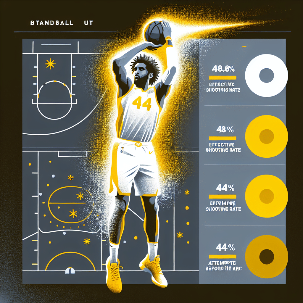 El jugador brilla con un porcentaje efectivo de tiros de 48.6 y destaca en triples al intentar un 44.5 desde más allá del arco.