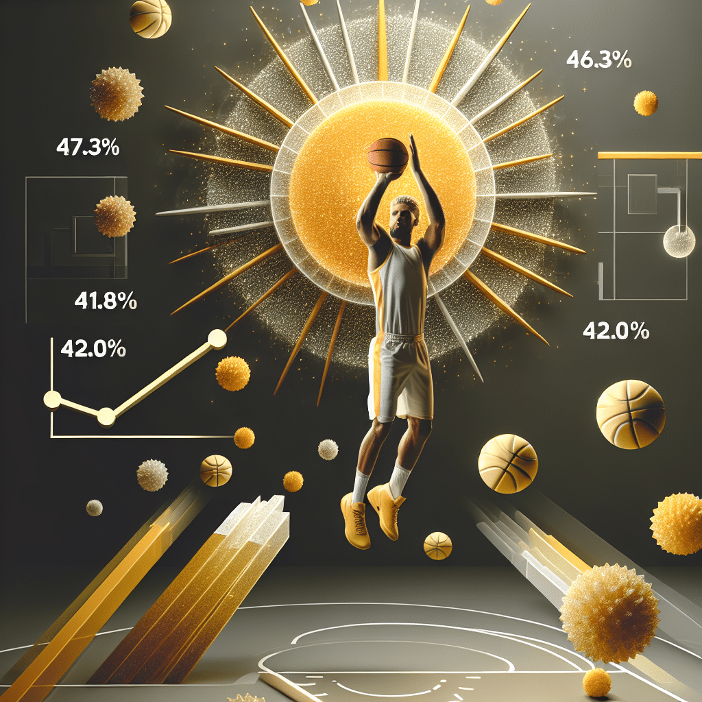 Un jugador brilla en la cancha con un 47.3% en tiros y una apuesta fuerte al triple con 42.0%, dominando el juego moderno.